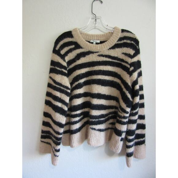 MADEWELL Black and Tan Chunky L Pullover Zebra Print Long Sleeve Sweater - Picture 1 of 3